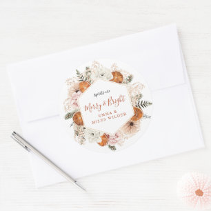 Rustikaler Citrus Floral Weihnachtsfeiertag Runder Aufkleber