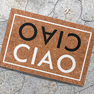 Rustikaler Coir Italienisch Willkommen Schwarz-Wei Fußmatte