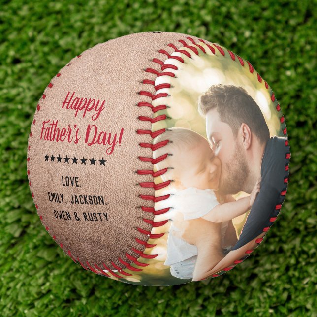 Rustikaler Cooler Tag des modernen Fotos Vatertag  Baseball (Hit a home run for Dad! Our rustic Father's Day baseball with a cool vintage vibe. )