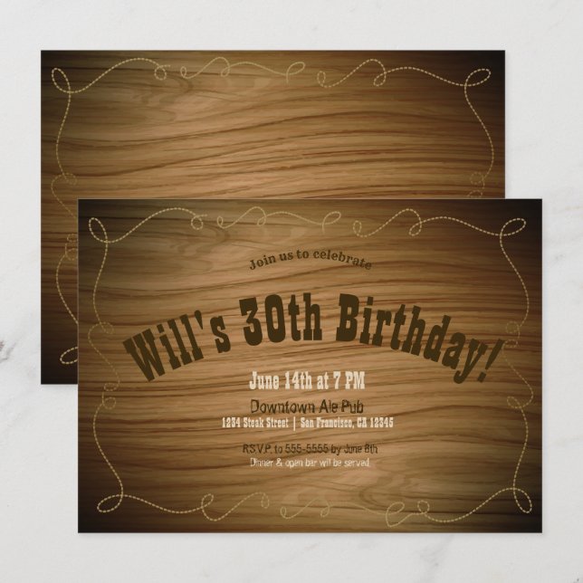 Rustikaler Country Western Cowboy Geburtstagsparty Einladung (Vorne/Hinten)
