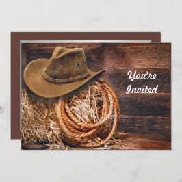 Rustikaler Cowboy Hat Rope Hay Foto Geburtstag Einladung