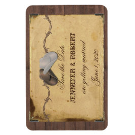 Rustikaler Cowboy Hats Hochzeit retten das Datum Magnet