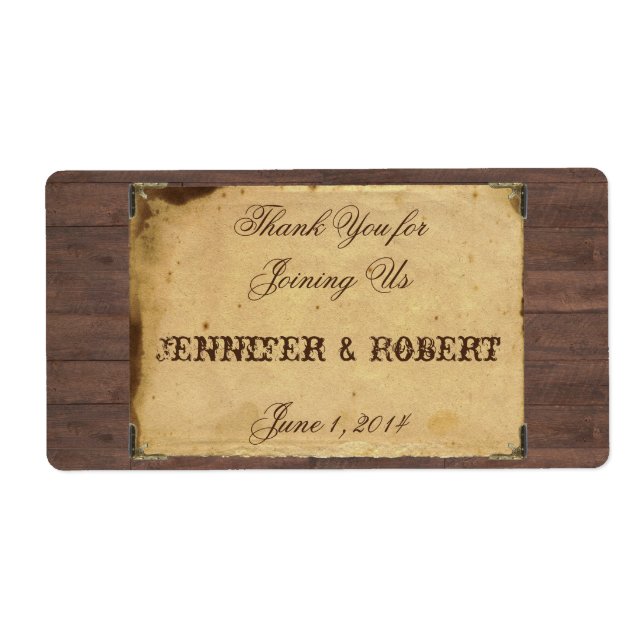 Rustikaler Cowboy Hats Hochzeitswasser-Flascheneti (Vorne)