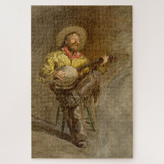Rustikaler Cowboy singen w Banjo im alten Westen Puzzle (Vertikal)