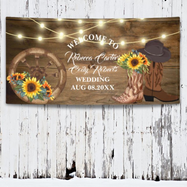 Rustikaler Cowboy Sonnenblumen Western Hochzeit Be Banner (Rustic Cowboy Sunflower Western Wedding Welcome Banner)