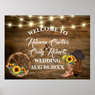 Rustikaler Cowboy Sonnenblumen Western Hochzeit Be Poster