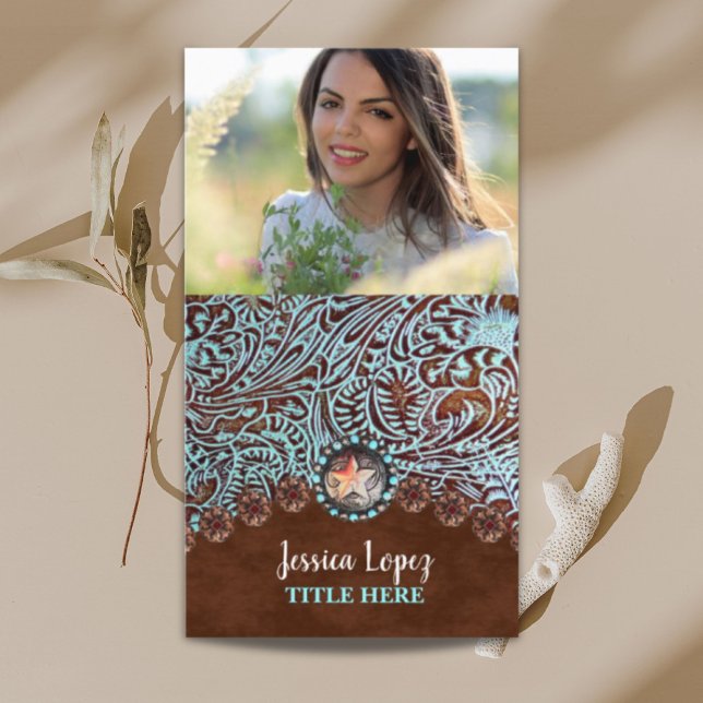 rustikaler Cowboy trendiger türkisfarbener Western Visitenkarte (rustic cowboy trendy turquoise western country business card)