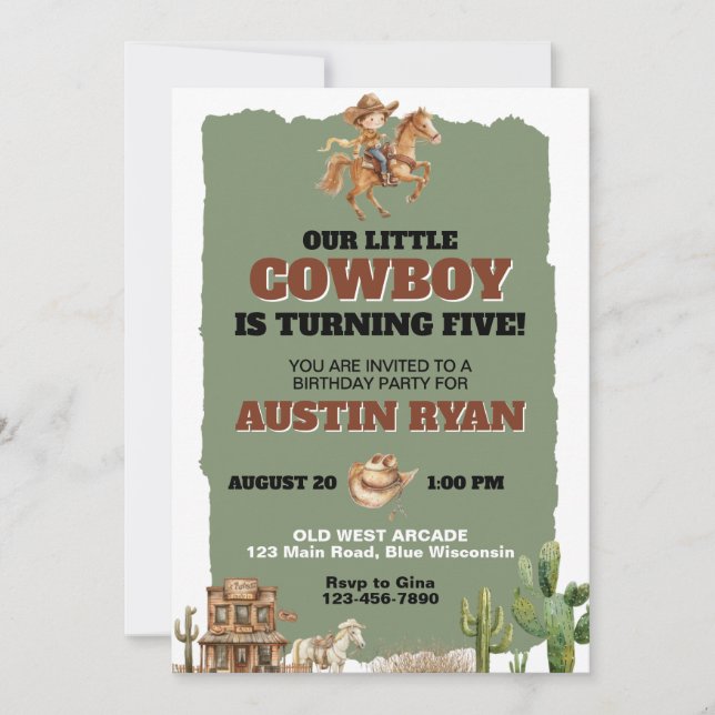 Rustikaler Cowboy-Western als Geburtstag Einladung (Vorderseite)
