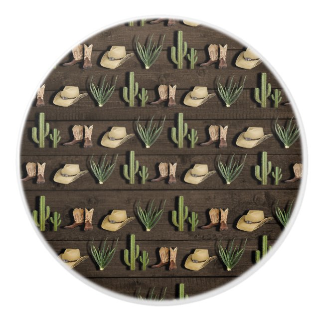 Rustikaler Cowboy Western Rodeo Wooden Keramikknauf (Vorderseite)