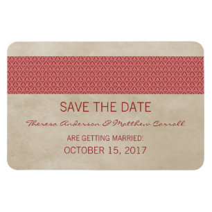 Rustikaler Damast Save-the-Date-Magnet, Rot Magnet