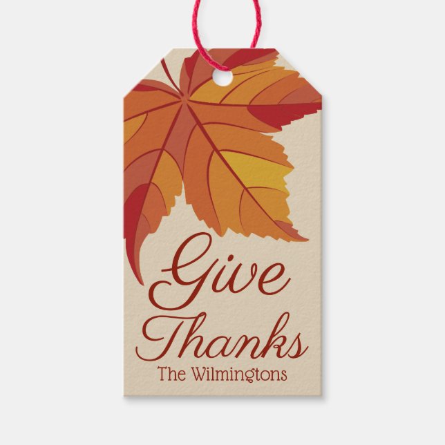 Rustikaler Dank Fall Leaf | PERSONALISIERT Geschenkanhänger (Vorderseite)
