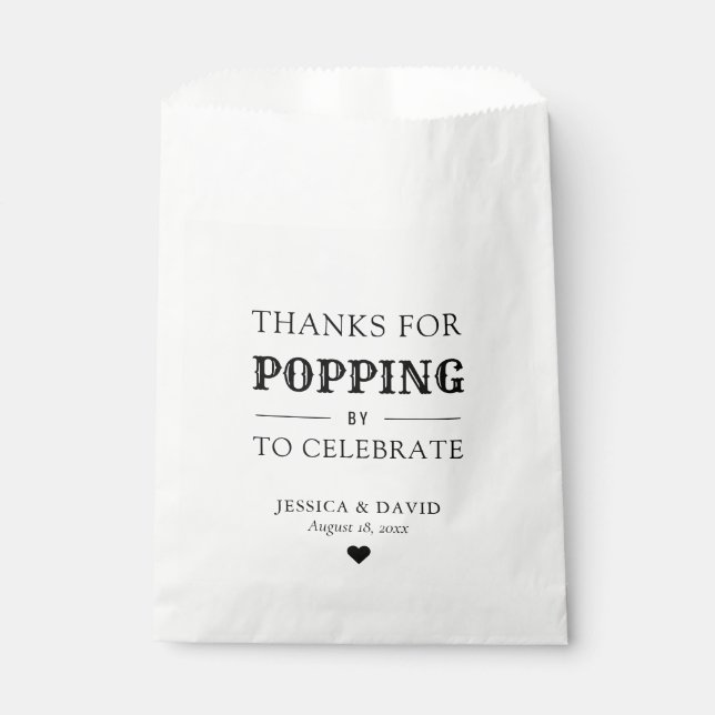 Rustikaler Dank für Popping bei Popcorn Wedding Geschenktütchen (Vorderseite)