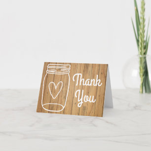 Rustikaler Dank Ihnen Mason Jar Brown Wood Wedding Dankeskarte