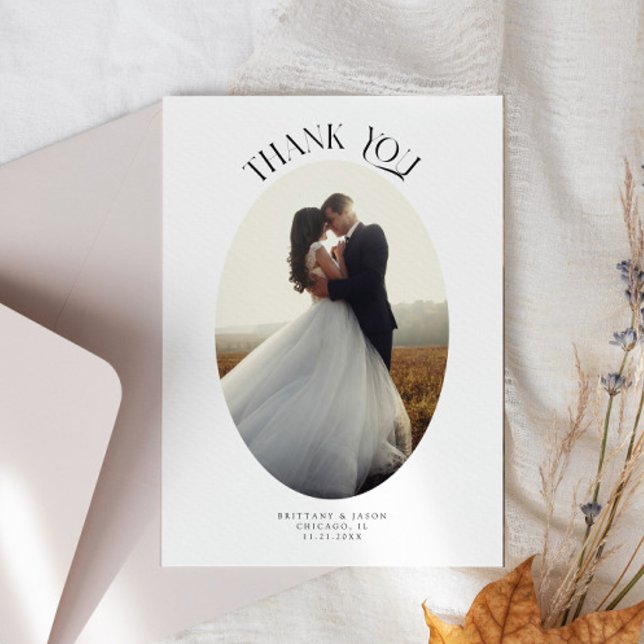Rustikaler Dank Oval Frame Wedding Foto Dankeskarte (Von Creator hochgeladen)