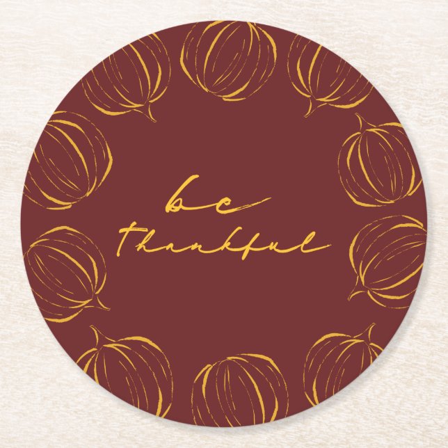 Rustikaler, dankbarer Pumpkin Frame Erntedank Runder Pappuntersetzer (Vorderseite)