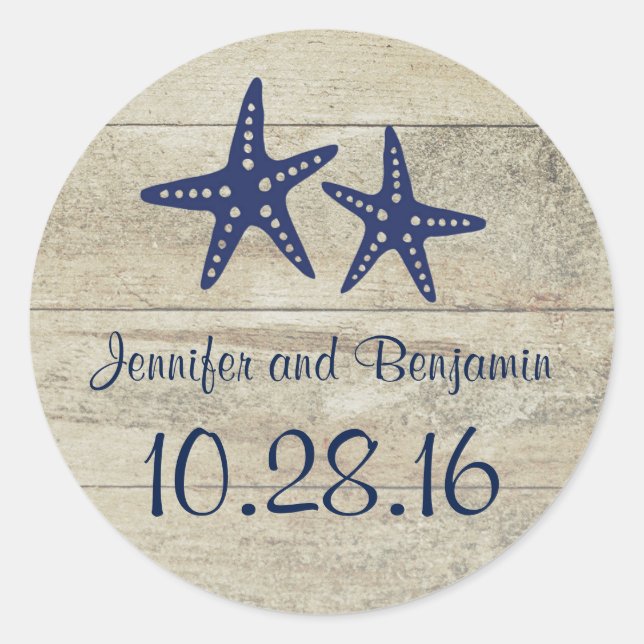 Rustikaler Driftwood Nautical Beach Marine Starfis Runder Aufkleber (Vorderseite)