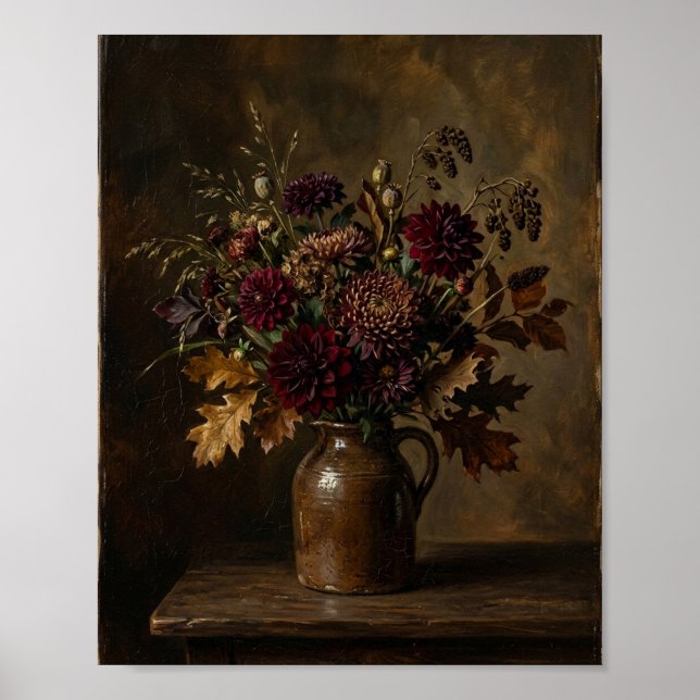 Rustikaler dunkler Blumenstillleben II Poster (Vorne)