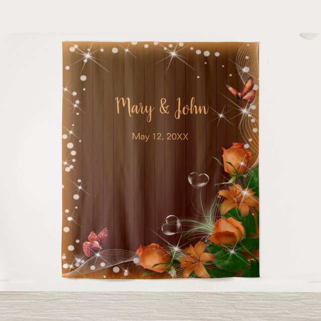 Rustikaler dunkler Holzschuh Orangefarbener Hochze Wandteppich (Vorderseite)