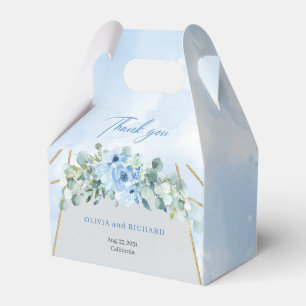 Rustikaler Dusty Blue Floral Eukalyptus Goldrahmen Geschenkschachtel