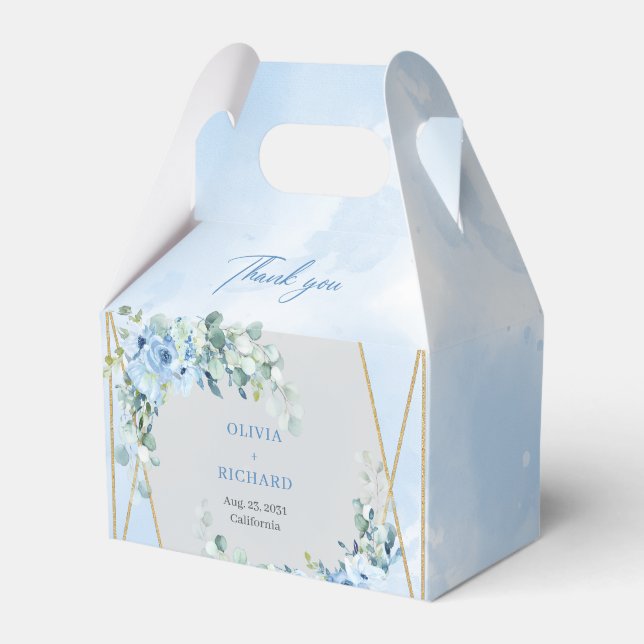 Rustikaler Dusty Blue Floral Eukalyptus Goldrahmen Geschenkschachtel (Vorderseite)