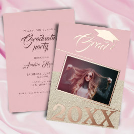 Rustikaler Dusty Pink Graduate Foto Abschluss Folieneinladung