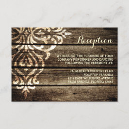 Rustikaler Empfang für HolzDamast Hochzeit Begleitkarte