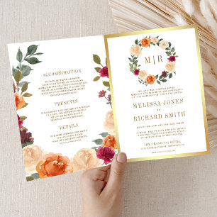 Rustikaler, erdiger Blumenkranz QR-Code Hochzeit Einladung