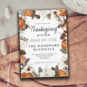 Rustikaler Erntedank Abendessen Citrus Pine Einladung