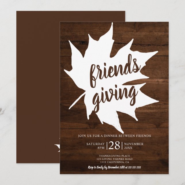 Rustikaler Erntedank aus braunem Ahornblättern Einladung (Vorne/Hinten)