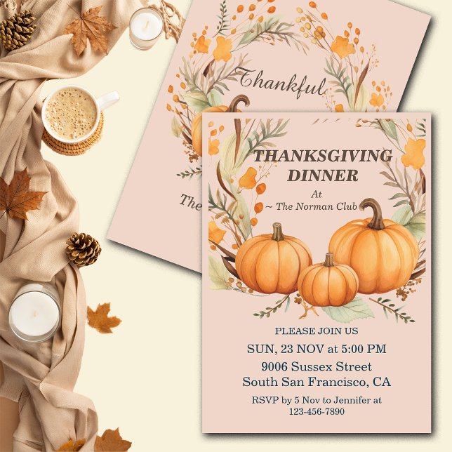 Rustikaler Erntedank Pumpkin Floral Dinner Custom Einladung (Von Creator hochgeladen)