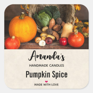 Rustikaler Erntedank Table Pumpkin Candle Biz Quadratischer Aufkleber