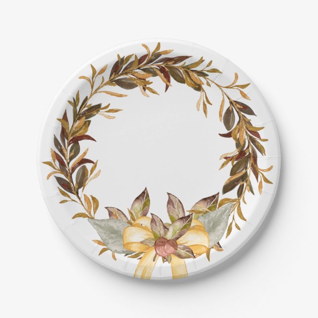 Rustikaler Erntedankwreath-Papier-Teller 7" Pappteller (Vorderseite)