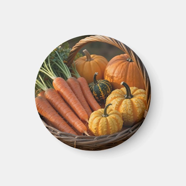 Rustikaler Erntekorb Kürbisse Karotten Magnet (Vorne)