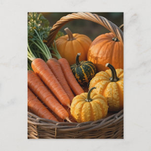 Rustikaler Erntekorb Kürbisse Karotten Postkarte
