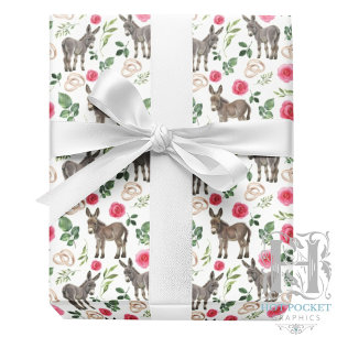 Rustikaler Esel Floral Rosa Geschenkpapier