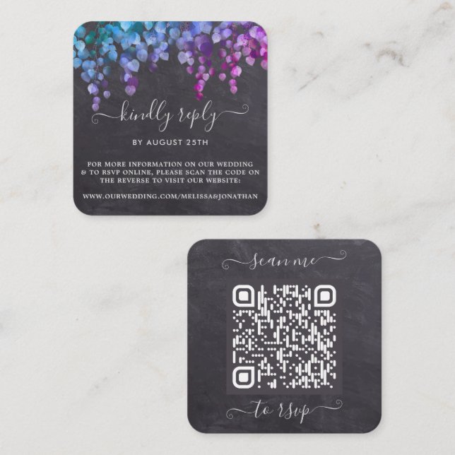 Rustikaler Eukalyptus Botanical Wedding RSVP QR Co Begleitkarte (Vorne/Hinten)