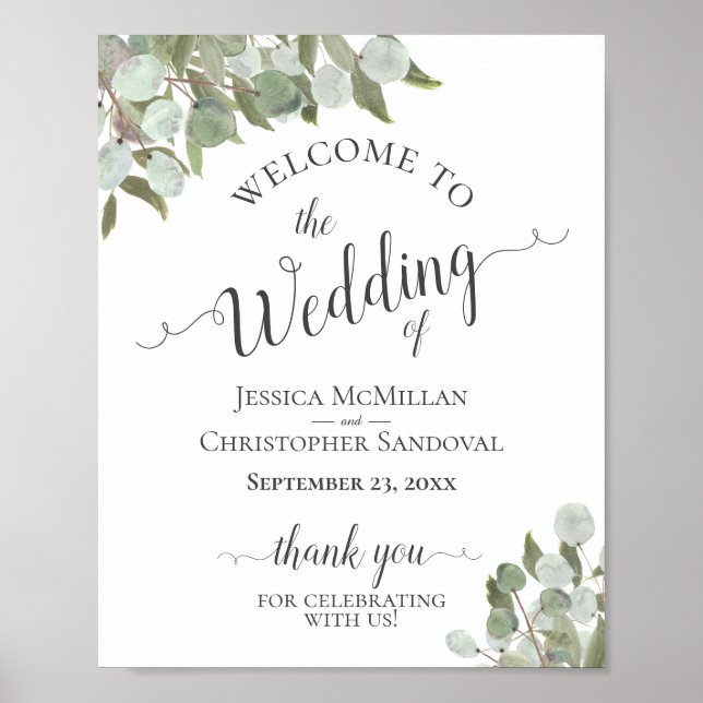 Rustikaler Eukalyptus Elegante Wedding Welcome Sig Poster (Vorne)