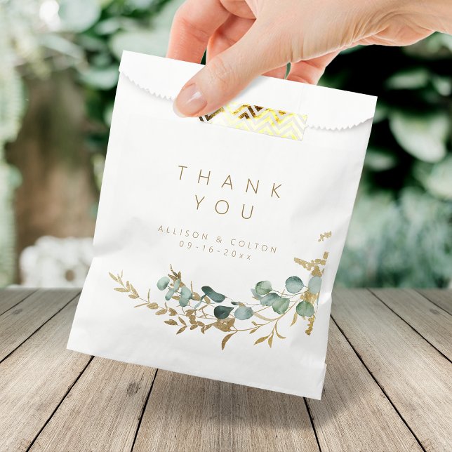 Rustikaler Eukalyptus goldenes Grün Boho Hochzeit Geschenktütchen (Rustic eucalyptus gold greenery boho wedding favor bag)