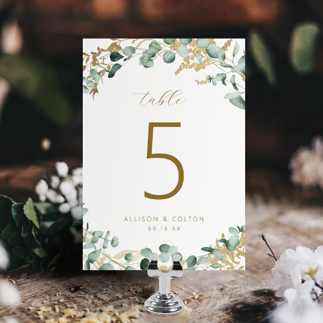 Rustikaler Eukalyptus goldenes Grün Boho Hochzeit Tischnummer (Rustic eucalyptus gold greenery boho wedding table number)