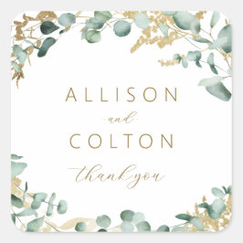 Rustikaler Eukalyptus-Goldgrün Boho Gastgeschenk H Quadratischer Aufkleber