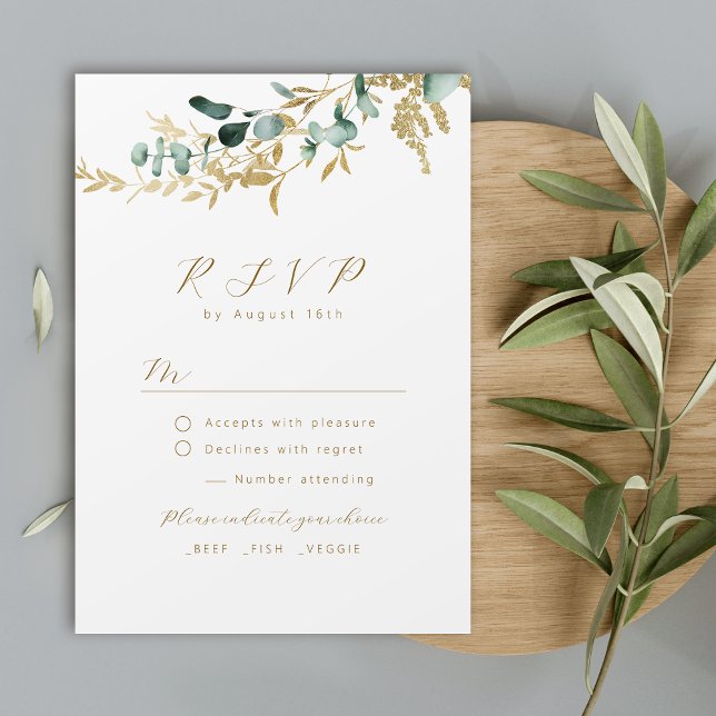 Rustikaler Eukalyptus-Goldgrün boho Hochzeit RSVP (Von Creator hochgeladen)