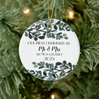 Rustikaler Eukalyptus Keepake Erste Weihnachten Keramik Ornament