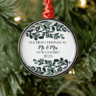 Rustikaler Eukalyptus Keepake Erste Weihnachten Ornament Aus Metall