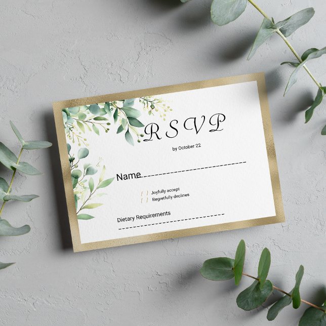 Rustikaler Eukalyptus-UAWG Einladung (Watercolor rustic eucalyptus greenery gold RSVP)
