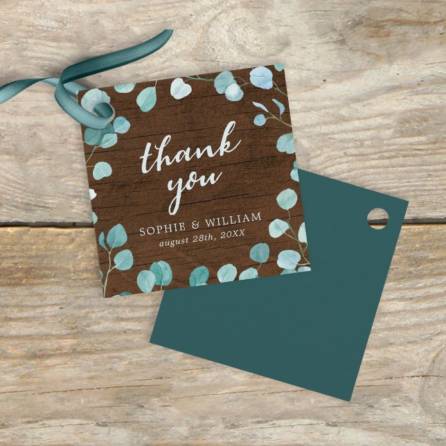 Rustikaler Eukalyptus und braunes Holz Vielen Dank Geschenkanhänger (Von Creator hochgeladen)