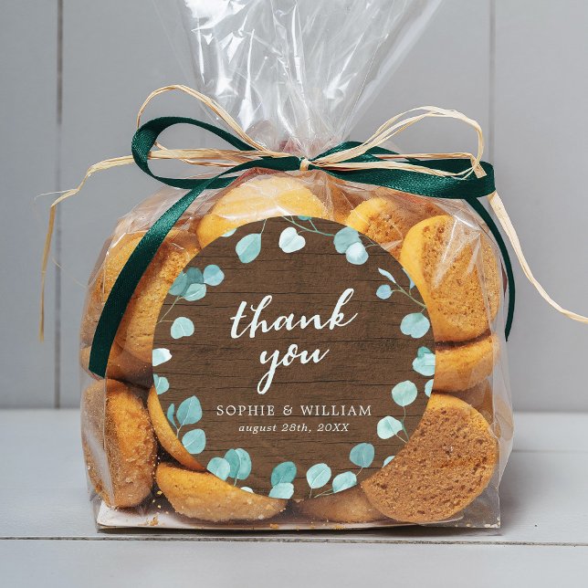 Rustikaler Eukalyptus und braunes Holz Vielen Dank Runder Aufkleber (Von Creator hochgeladen)