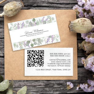 Rustikaler Eukalyptus und Lavender QR Code Visitenkarte