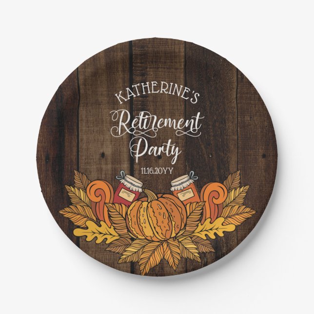 Rustikaler Fall |Autumn Pumpkin Retirement Party Pappteller (Vorderseite)