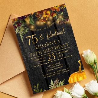 Rustikaler Fall Blumenholz 75 fabelhafte Jahre Geb Einladung