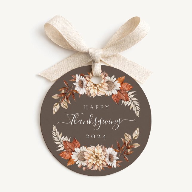 Rustikaler Fall Blütenglücklich Thanksgiving Geschenkanhänger (Rustic Fall Floral Happy Thanksgiving Favor Tags)